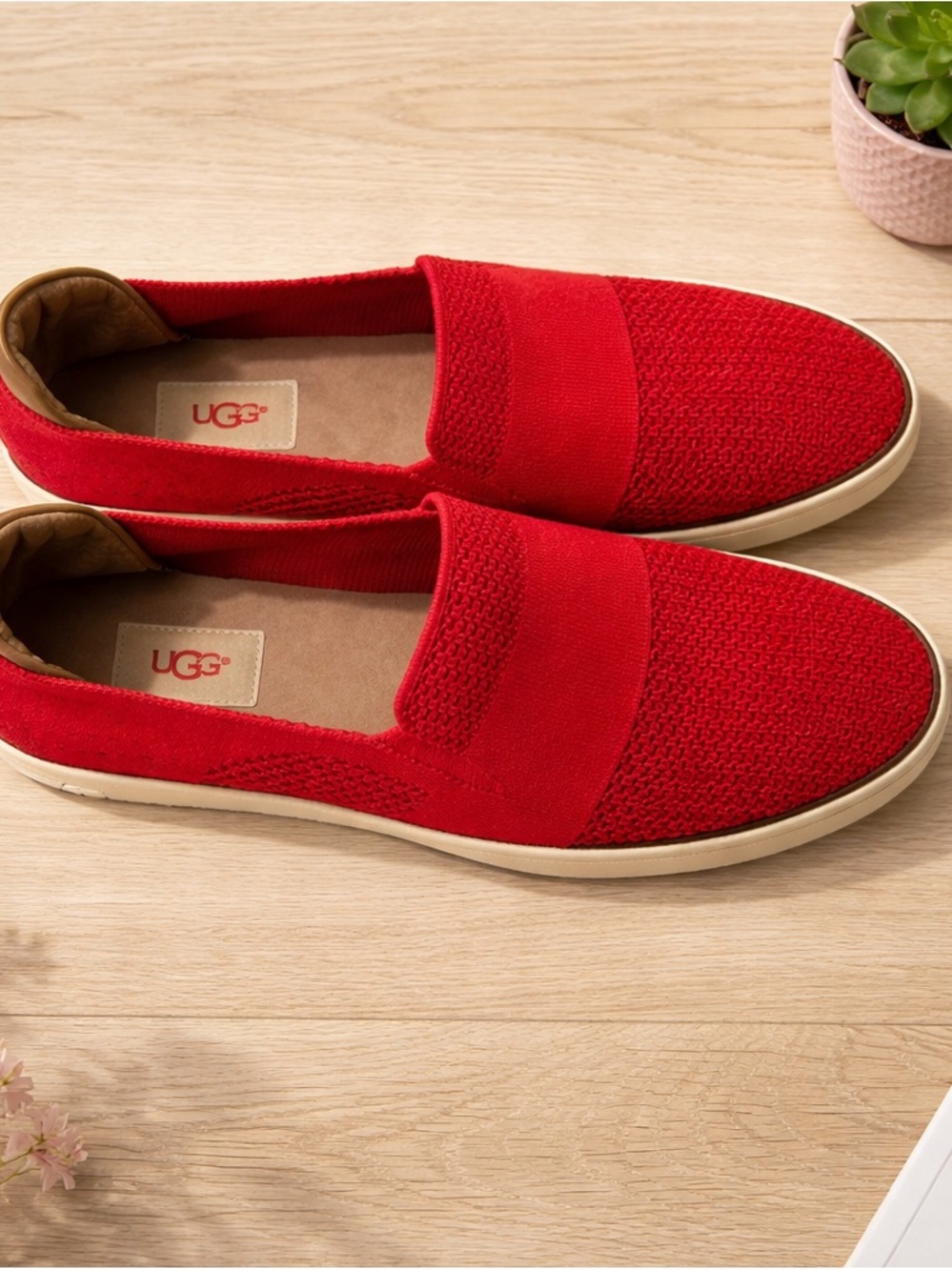 UGG Women’s Red Slip-On Knit Loafers